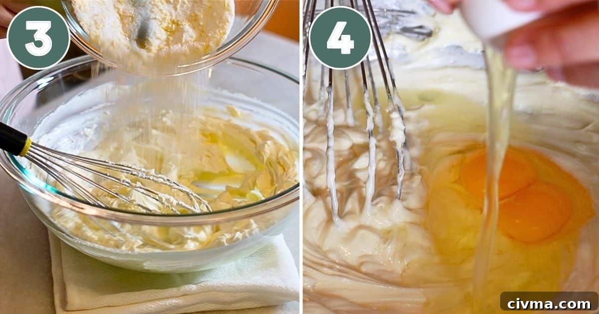 Basque Burnt Cheesecake Recipe 7 steps 3 and 4 of making Basque cheesecake