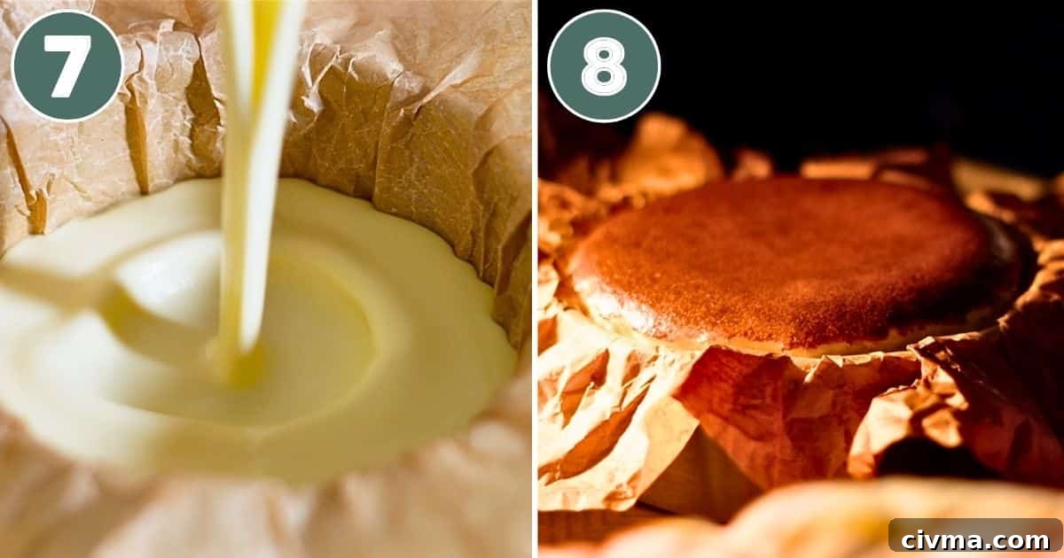 Basque Burnt Cheesecake Recipe 9 steps 7 and 8 of making Basque cheesecake