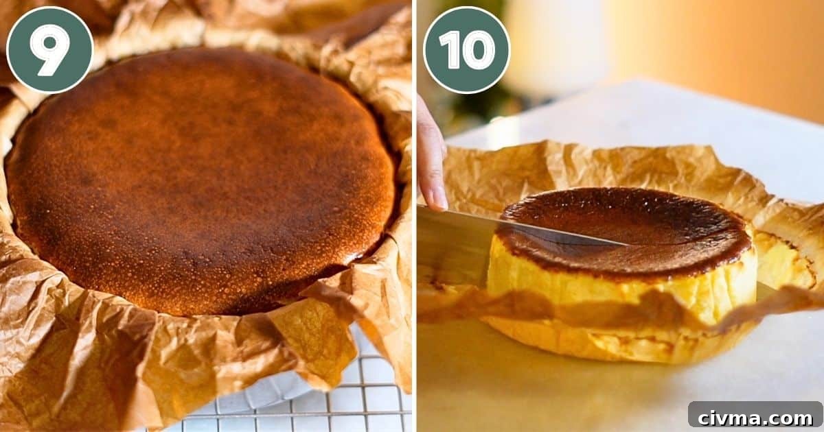 Basque Burnt Cheesecake Recipe 10 steps 9 and 10 of making Basque cheesecake