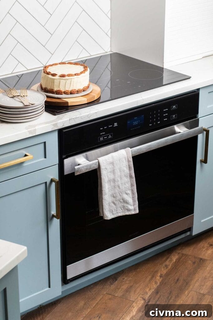 A hummingbird cake sitting on top of the Sharp European Convection Oven.