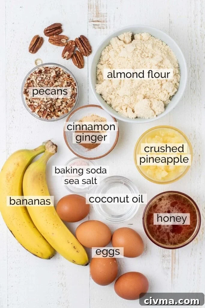 The ingredients needed to make a healthy hummingbird cake.