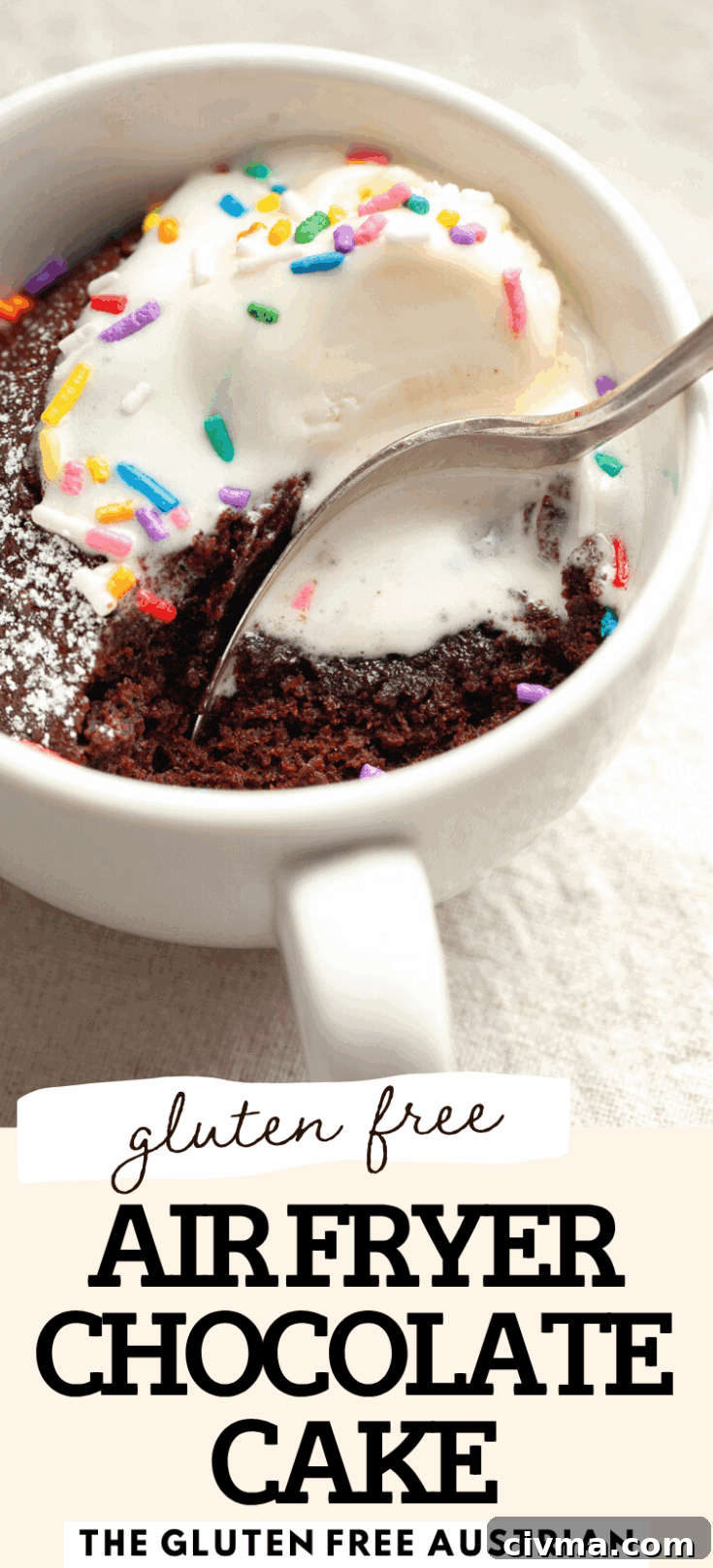 Gluten Free Air Fryer Chocolate Cake recipe pin image
