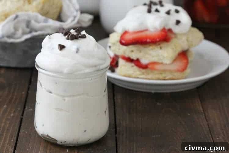 strawberry shortcake with cannoli cream and cream in jar