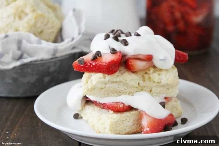 cannoli cream, shortcake, and strawberries stacked on plate