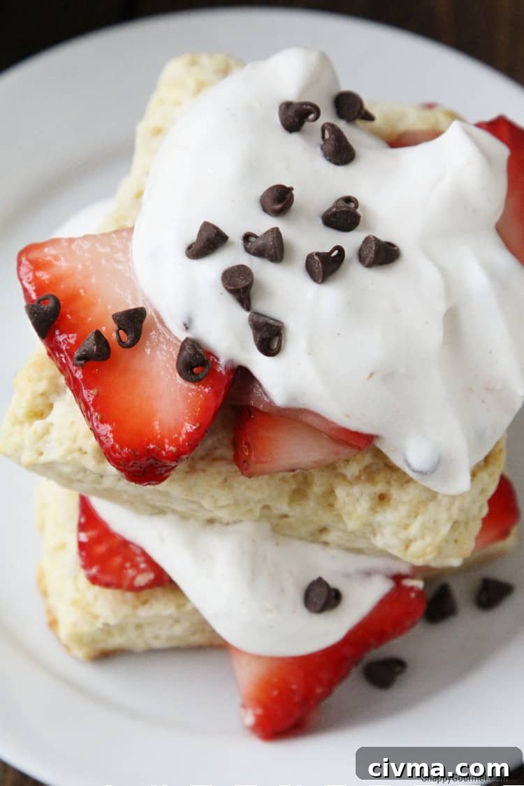 top of cannoli cream strawberry shortcake on white plate