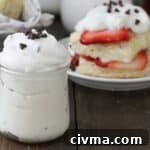 strawberry shortcake with cannoli cream and cream in jar