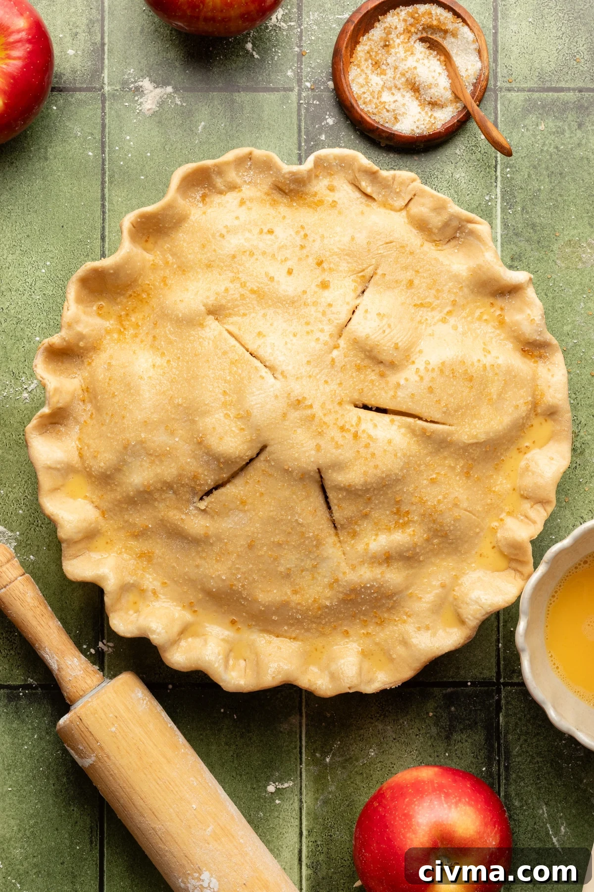 Apple Pie Recipe with Less Sugar and Flaky Crust 11 Healthy apple pie assembled and ready to be baked.