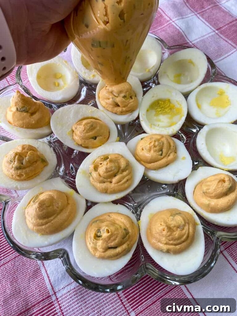 Filling eggs with a bag
