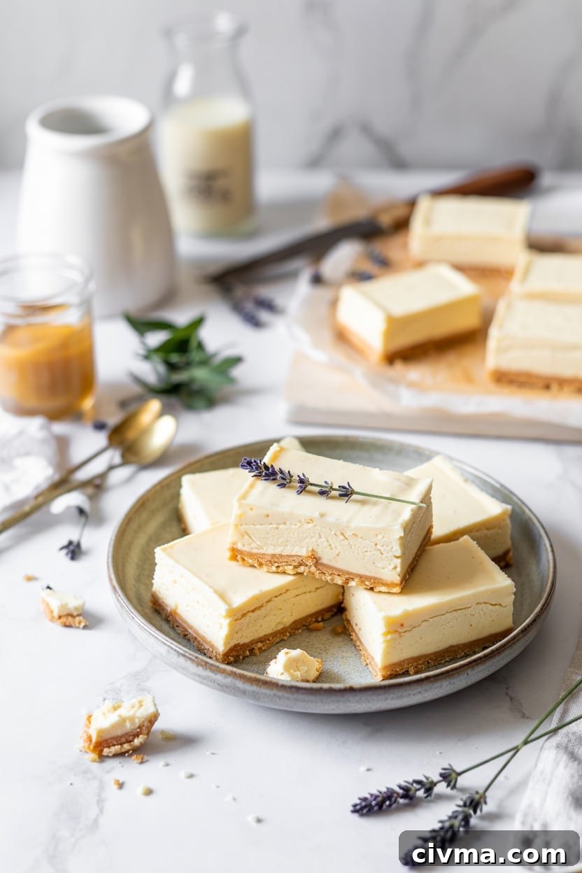 No-Bake Honey Lavender Frozen Cheesecake Bars (The Spruce Eats)