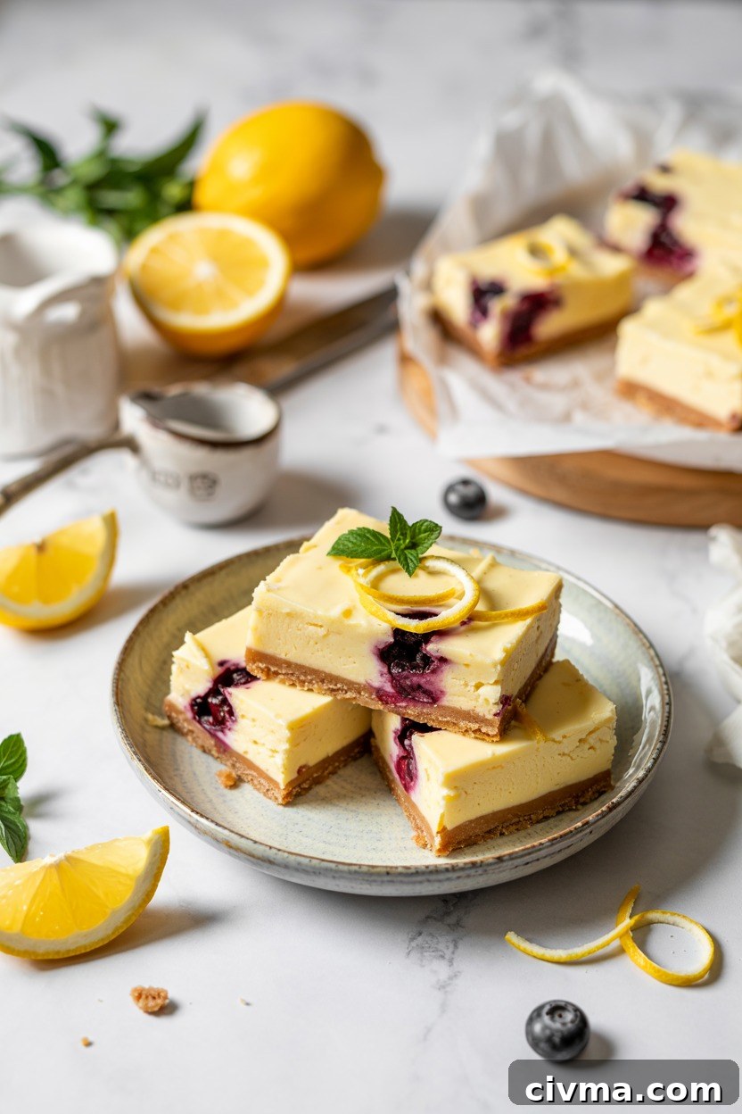 Lemon Blueberry Frozen Cheesecake Bars (Delish)
