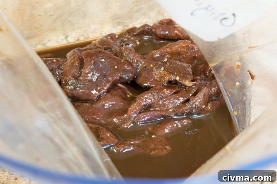 Elk jerky marinating