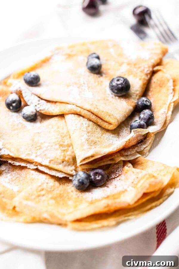 Authentic French Crepes Recipe 4 Homemade French crepes ready to be served for breakfast, lunch, dessert or as a snack.
