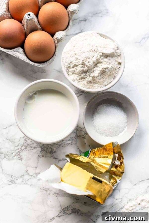 Authentic French Crepes Recipe 5 Ingredients for making French crepes.