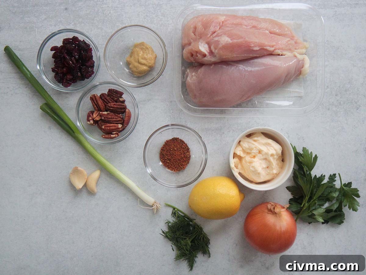ingredients for cranberry pecan chicken salad.