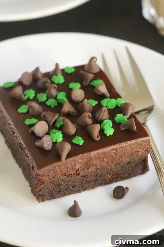 Irish Cream Brownies are rich and fudgy. They're topped with a delicious Baileys ganache.