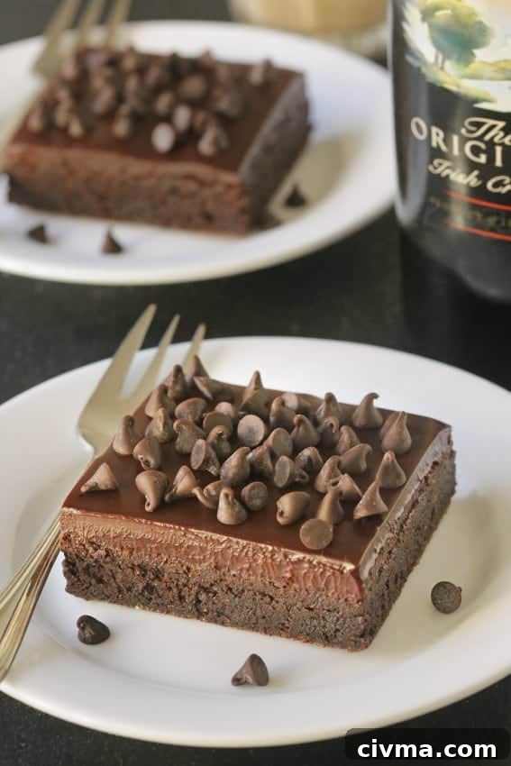 Irish Cream Brownies are super rich and fudgy. A delicious Baileys spiked ganache takes them over the top!