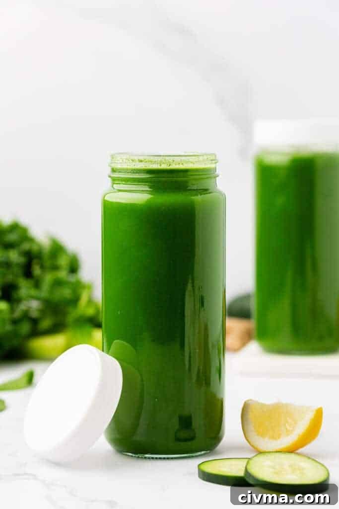 green juice in a jar