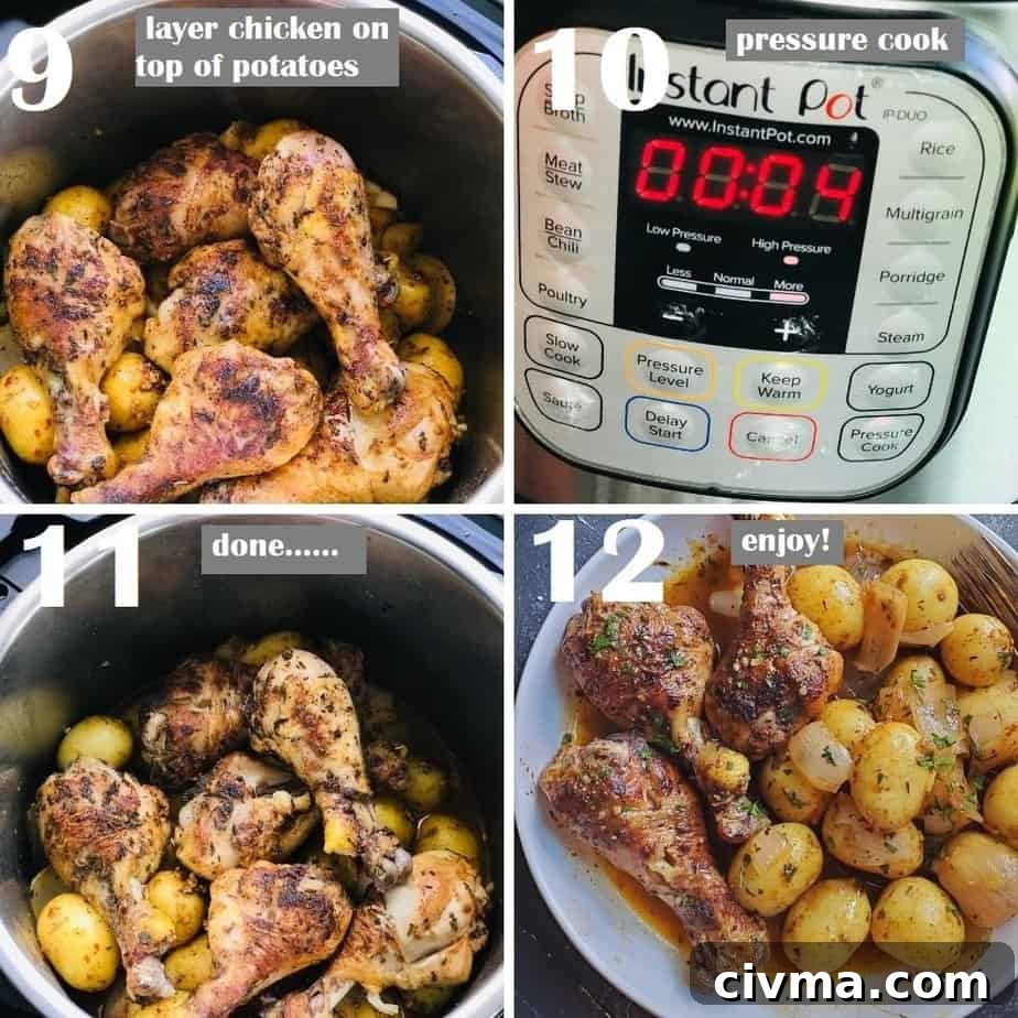 pressure cooking chicken drumsticks and baby potatoes 