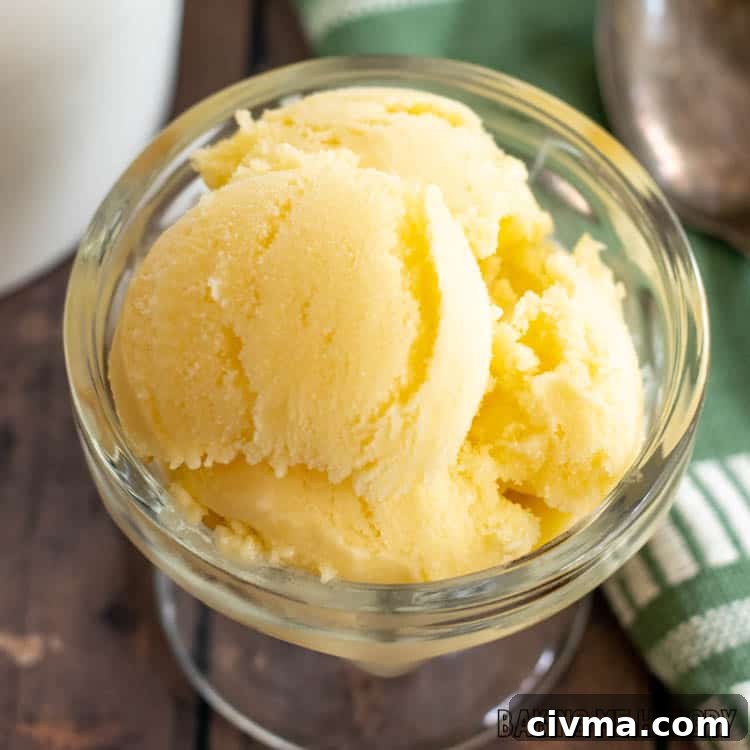 Creamy Mango Coconut Ice Cream Recipe 3 close up of mango coconut ice cream in bowl