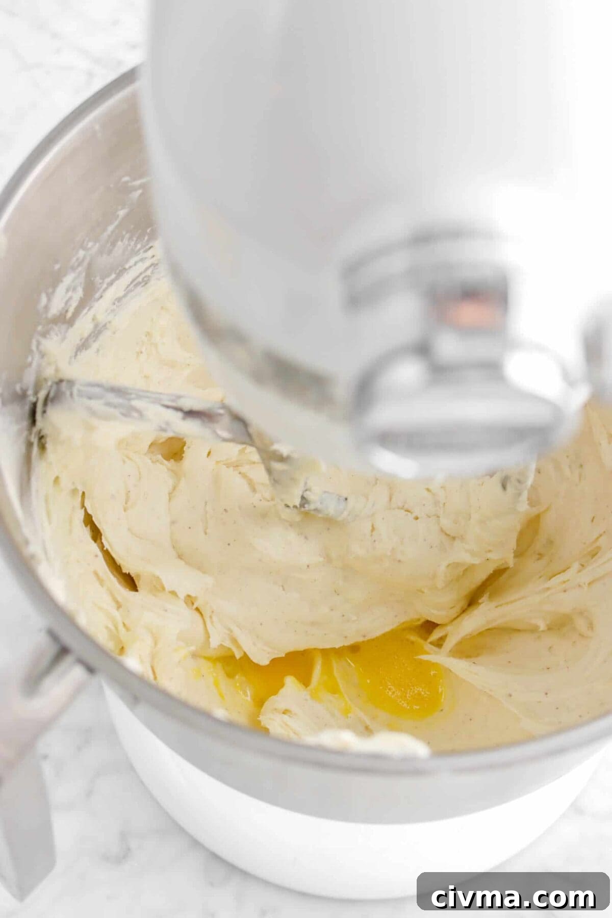 eggs added to cream cheese mixture