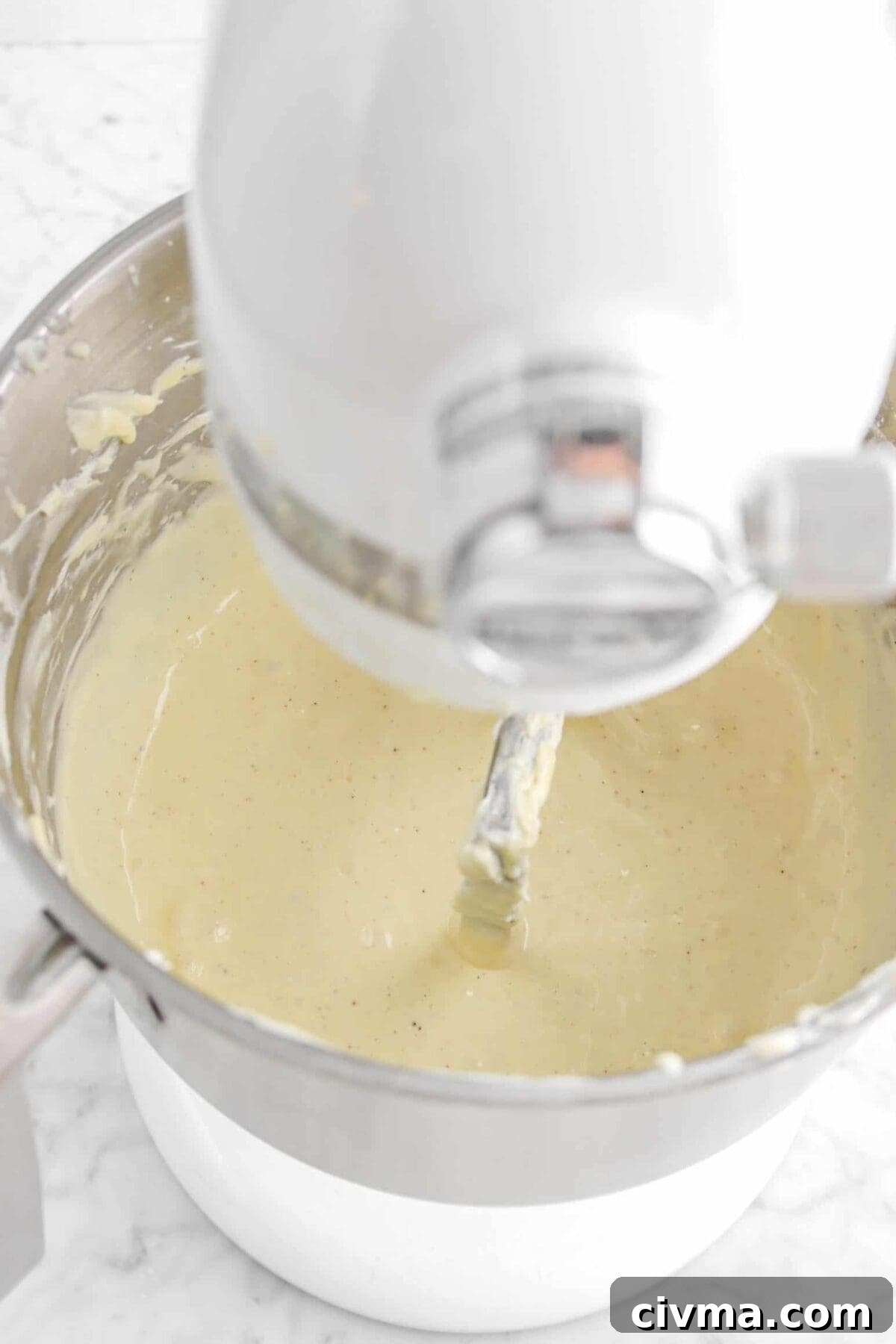 eggs beaten into cream cheese