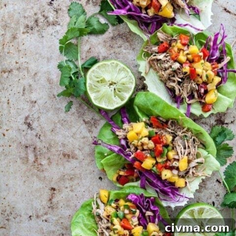 Slow Cooker Pork Carnitas Lettuce Wraps with Mango Salsa photo