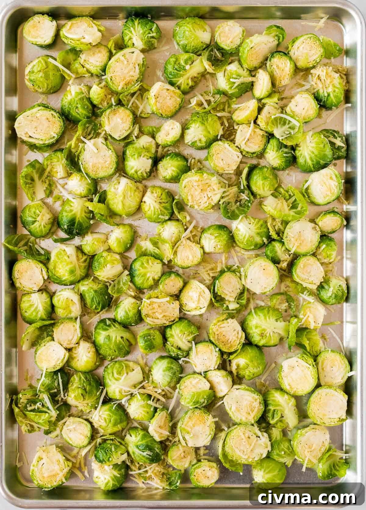 brussels sprouts on a baking sheet