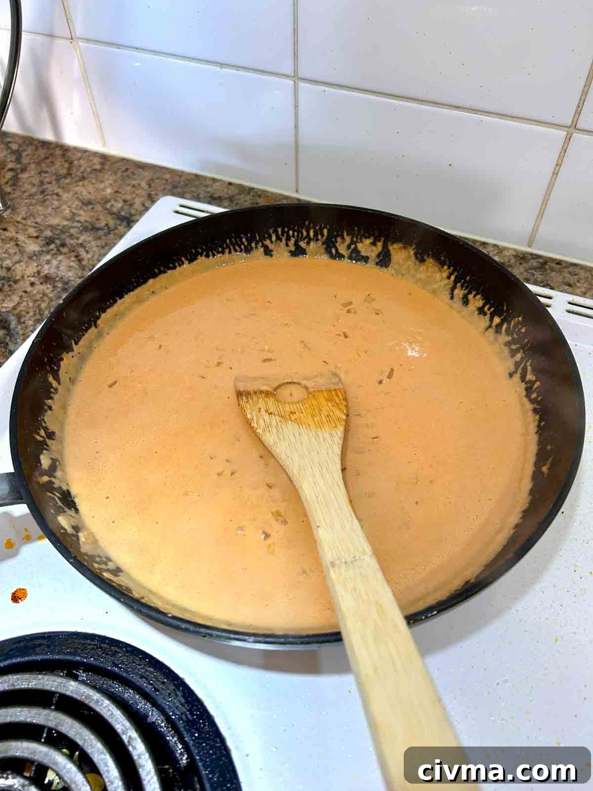 heavy cream added to pan.