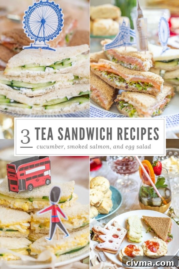 3 Tea Sandwich Recipes | Smoked Salmon Tea Sandwiches, Cucumber Tea Sandwiches, and Egg Salad Tea Sandwiches | Tea sandwiches are so charmingly British. Only the Brits could find a way to make a sandwich so dainty and cute. Since tea sandwiches are an essential part of Afternoon Tea and British cuisine, I made some for my Royal Wedding Watch Party Guide! Tea sandwiches that are perfect to serve at an Afternoon Tea, Bridal Shower, Baby Shower, or brunch. #teasandwiches #royalwedding #babyshower #bridalshower #londonparty #afternoontea