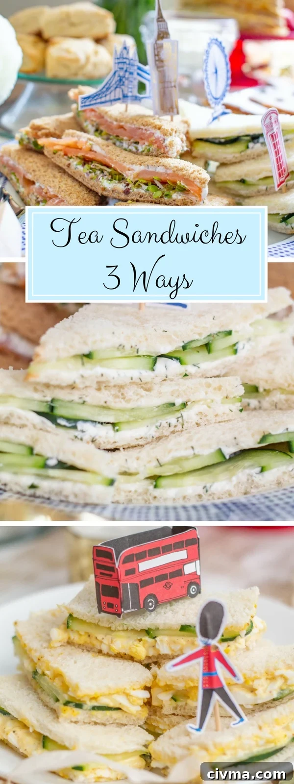 Three Tea Sandwich Recipes | Smoked Salmon Tea Sandwiches, Cucumber Tea Sandwiches, and Egg Salad Tea Sandwiches | Tea sandwiches are the perfect thing to serve at a Royal Wedding Viewing Party! #teasandwiches #royalwedding #babyshower #bridalshower #londonparty #afternoontea