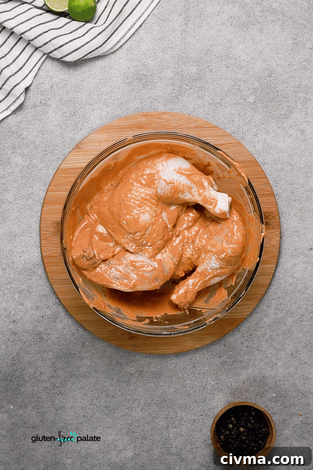 Next, add the chicken to the tandoori marinade.
