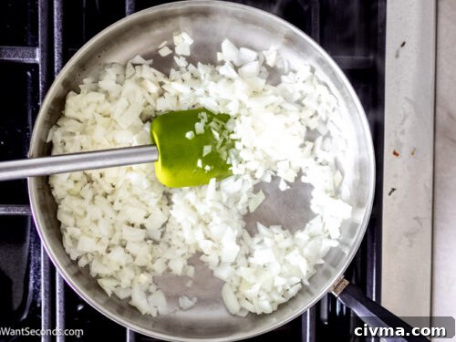 Step 1 how to make salisbury steak, Saute onion and garlic.
