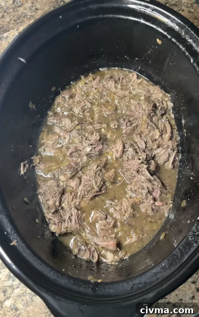Shredded Italian beef in the crockpot