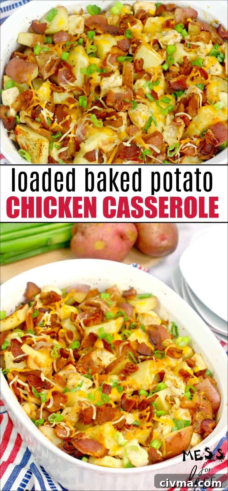 This chicken and potato casserole will become a family favorite. If you love loaded baked potatoes, you must try this. Cheese, bacon, potatoes - yum! 
