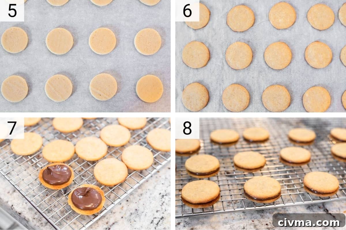 Nutella Stuffed Cookies Recipe 5 process shots of cooking biscuits and stuffing with nutella