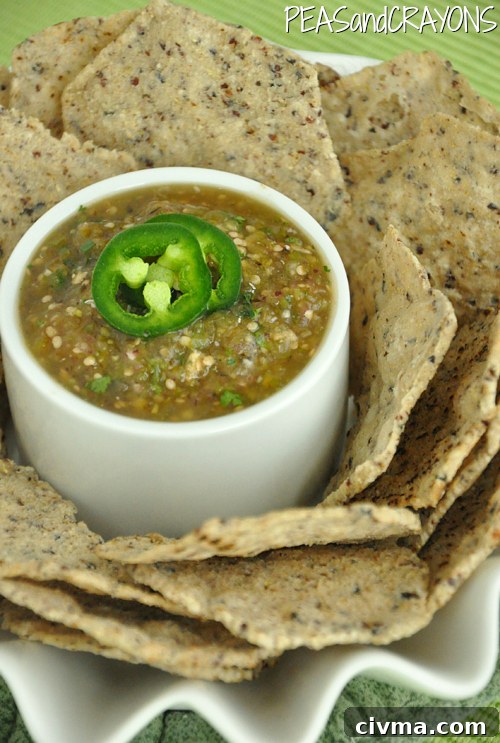 Roasted tomatillo salsa verde served as a homemade spicy green salsa