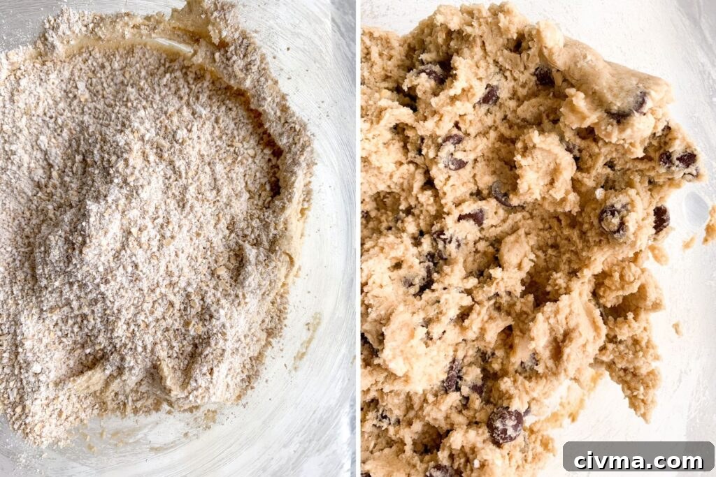 Chewy, buttery chocolate chip cookies with the addition of ground rolled oats!