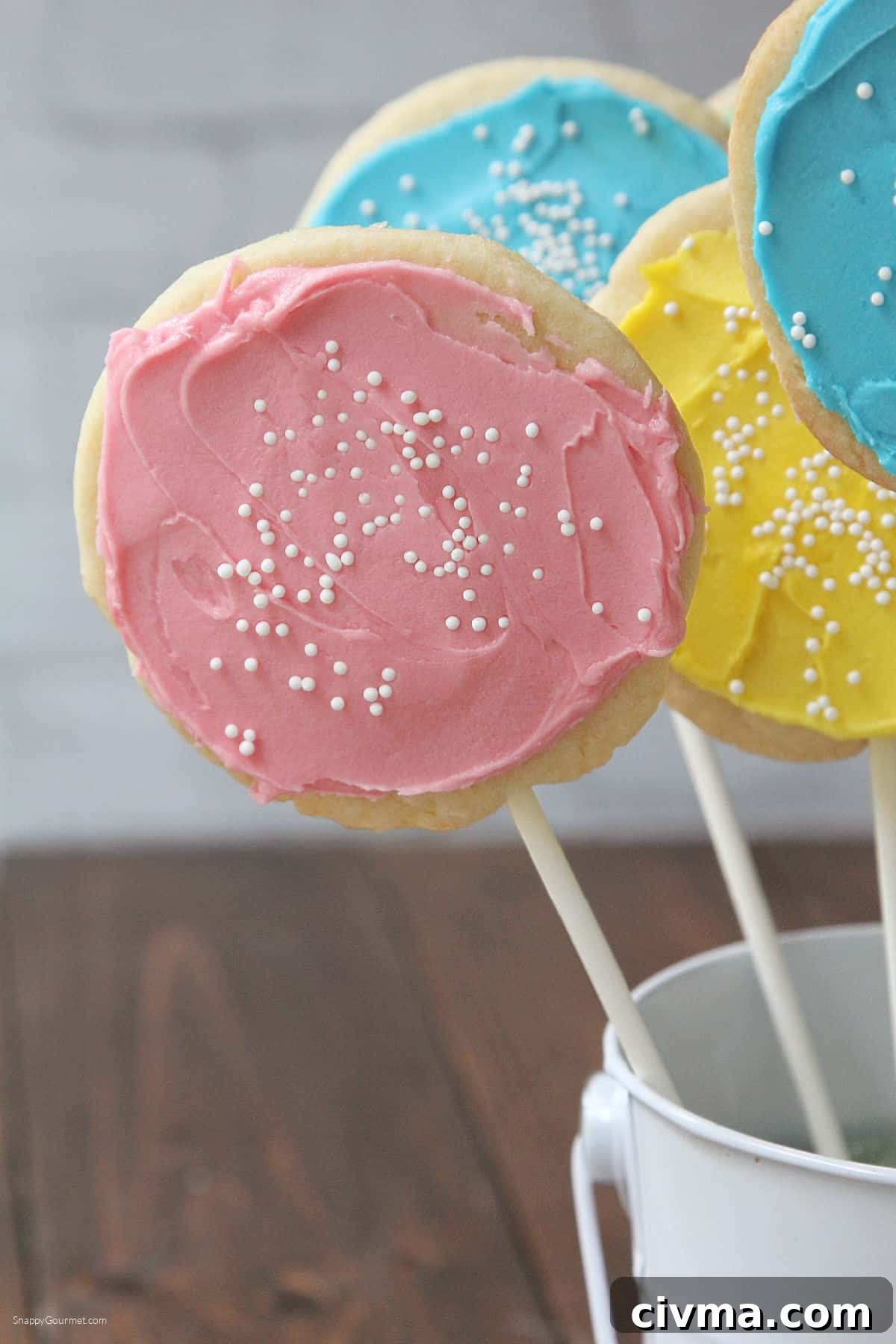 closeup of Cookie Pop standing up in container