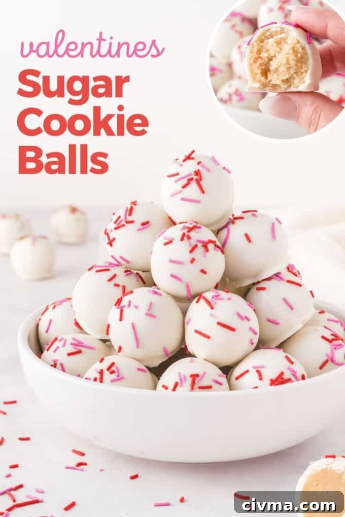 sugar cookie Valentine truffles with red and pink sprinkles