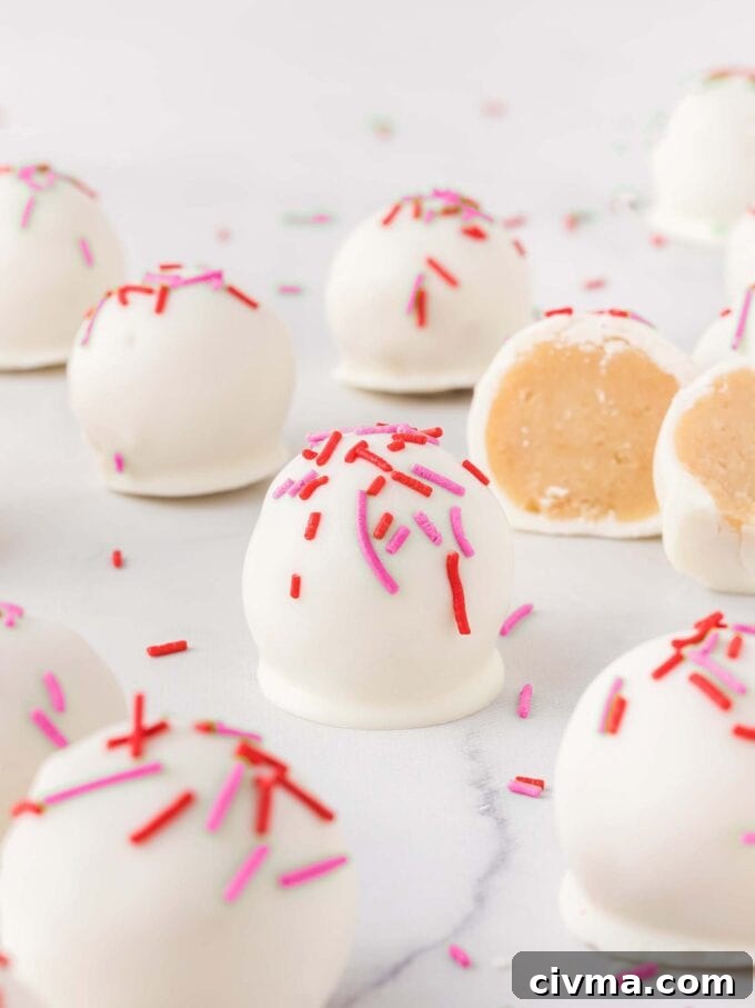 sugar cookie Valentine truffles with red and pink sprinkles