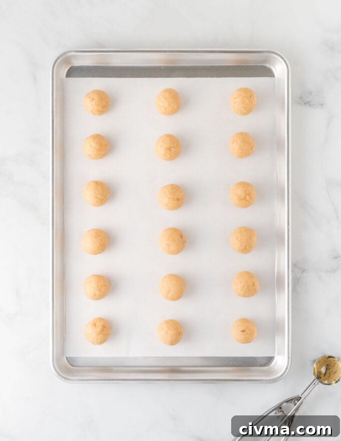 tray of frozen sugar cookie balls before dipping