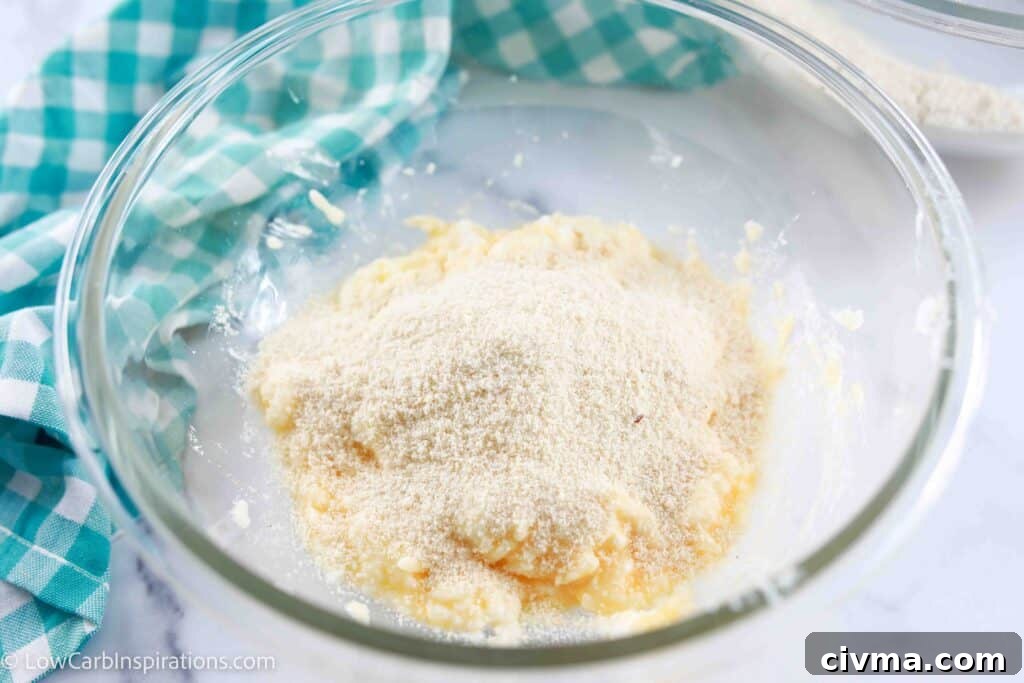 Mixing almond flour dough for cinnamon croissants