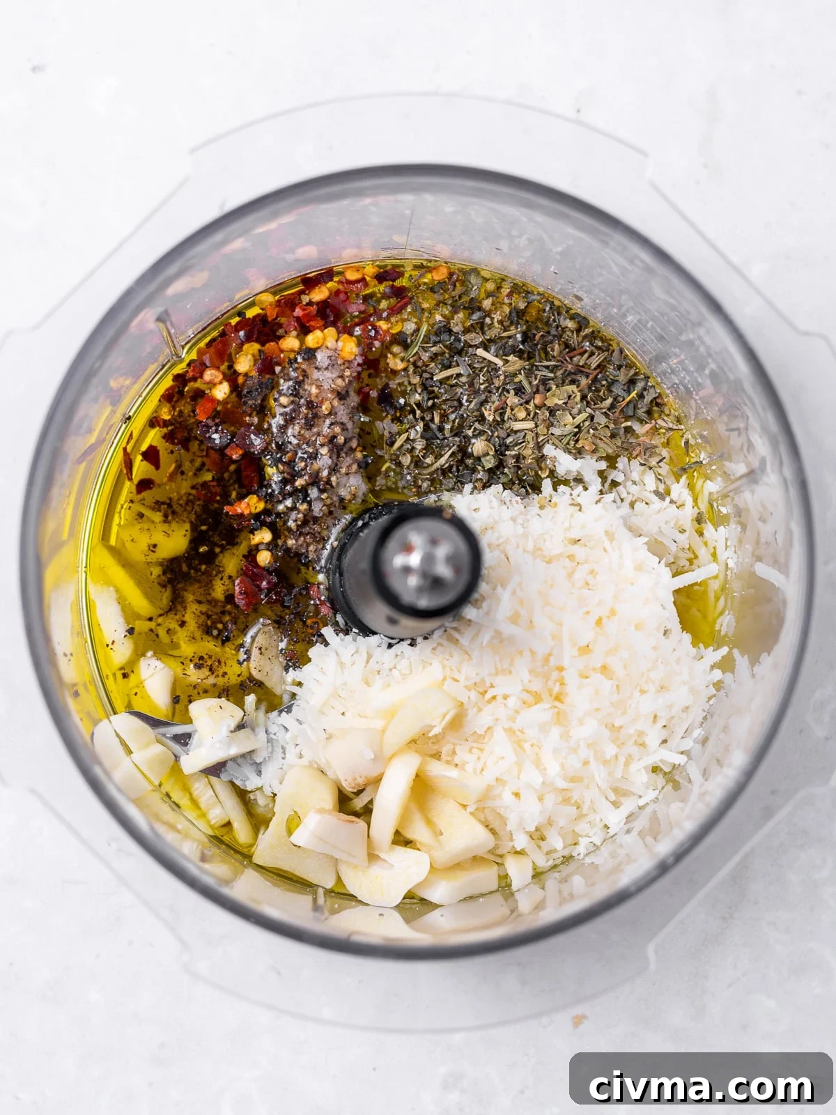 vinaigrette ingredients in a food processor