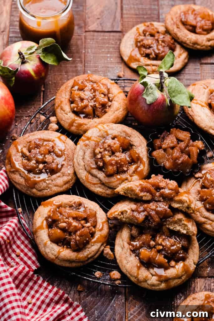 Salted Caramel Apple Pie Cookie Recipe 11 Apple pie cookies on a vintage tray on a wooden surface.