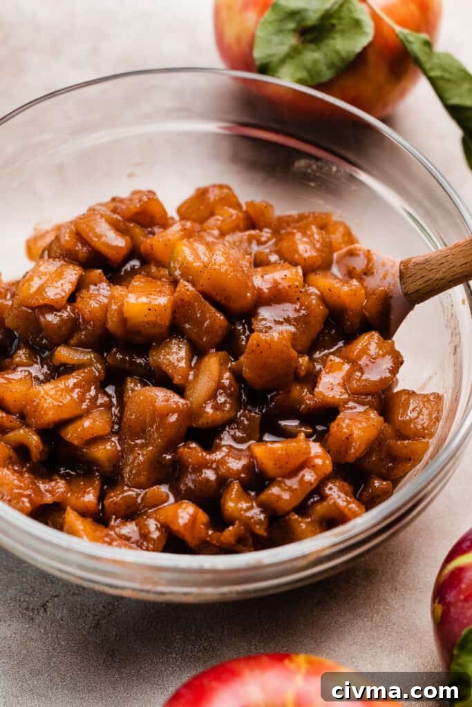 Salted Caramel Apple Pie Cookie Recipe 7 A bowl of the cooked apple filling.