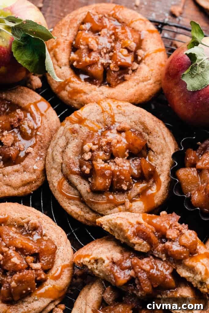 Salted Caramel Apple Pie Cookie Recipe 10 A close-up on the apple pie cookies.