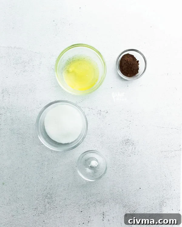 ingredients for dark chocolate meringues in separate bowls