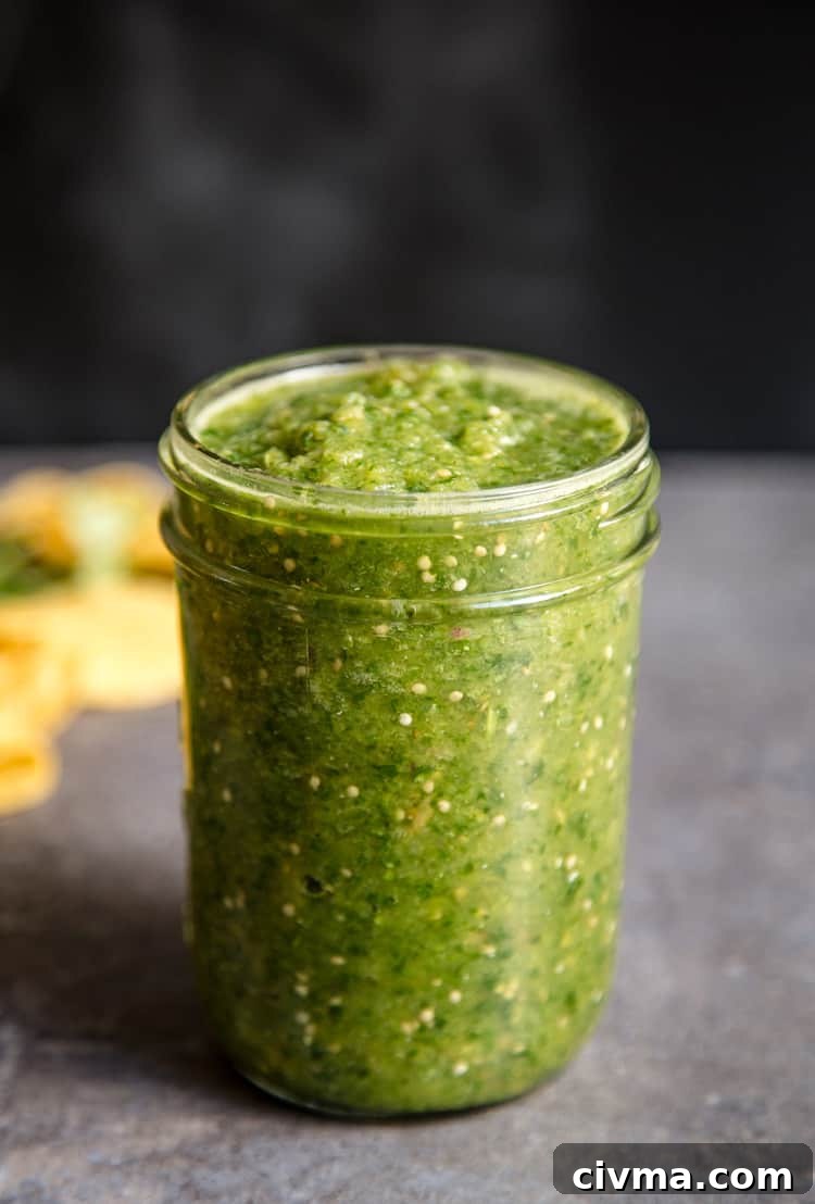 Smoked Salsa Verde in a mason jar