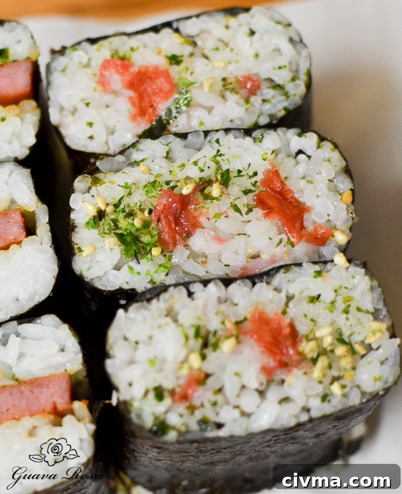 ume furikake musubi, cut