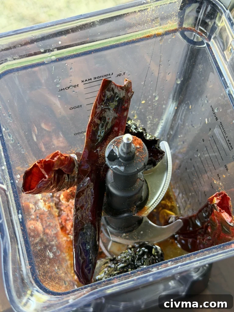 Guajillo Ancho Orange Chili Shrimp Recipe 3 blending dried mexican chilis